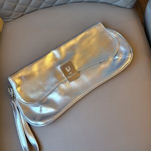 Metallic silver clutch